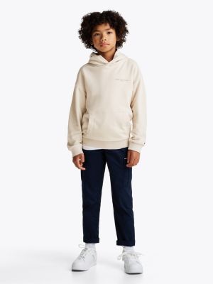 beige hoodie mit tommy-tape und logo für gender-inclusive kinder - tommy hilfiger