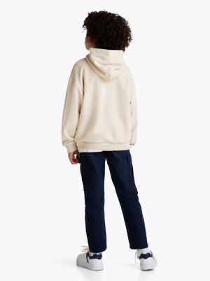 beige hoodie mit tommy-tape und logo für gender-inclusive kinder - tommy hilfiger