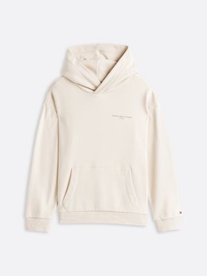 beige hoodie mit tommy-tape und logo für gender-inclusive kinder - tommy hilfiger