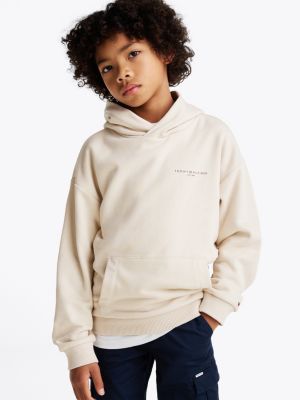 sudadera con capucha y cinta distintiva beige de diseño inclusivo infantil tommy hilfiger