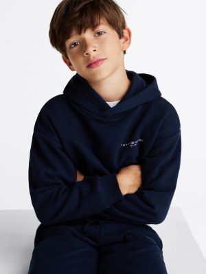 blau hoodie mit tommy-tape und logo für gender-inclusive kinder - tommy hilfiger