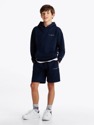 sweat à capuche à logo et bande emblématique bleu pour enfants genre inclusif tommy hilfiger