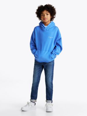 sweat à capuche à logo et bande emblématique bleu pour enfants genre inclusif tommy hilfiger