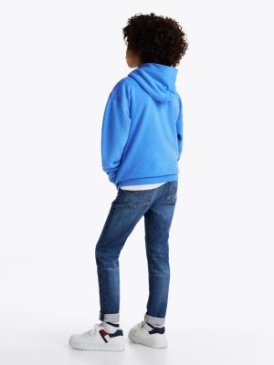 blau hoodie mit tommy-tape und logo für gender-inclusive kinder - tommy hilfiger