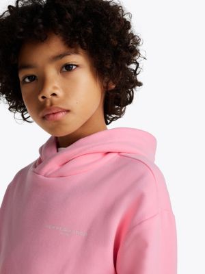 sweat à capuche à logo et bande emblématique rose pour enfants genre inclusif tommy hilfiger