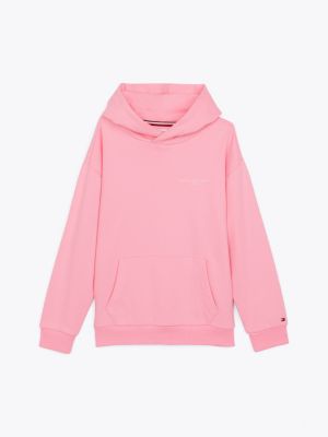 sweat à capuche à logo et bande emblématique rose pour enfants genre inclusif tommy hilfiger