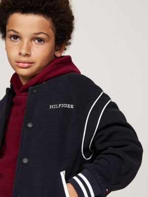 felpa oversize stile bomber in pile blu da gender-inclusive bambini tommy hilfiger