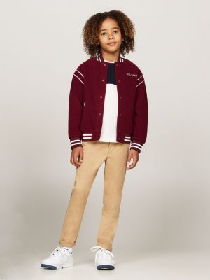 felpa oversize stile bomber in pile rosso da gender-inclusive bambini tommy hilfiger