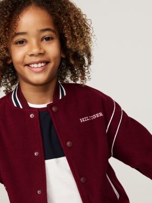 felpa oversize stile bomber in pile rosso da gender-inclusive bambini tommy hilfiger