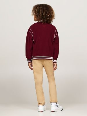 felpa oversize stile bomber in pile rosso da gender-inclusive bambini tommy hilfiger