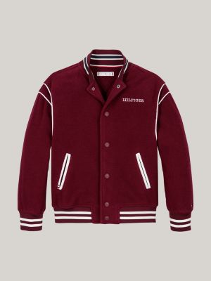 felpa oversize stile bomber in pile rosso da gender-inclusive bambini tommy hilfiger