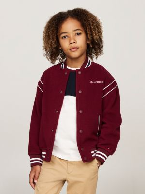 red polar fleece oversized bomber sweatshirt for kids gender inclusive tommy hilfiger