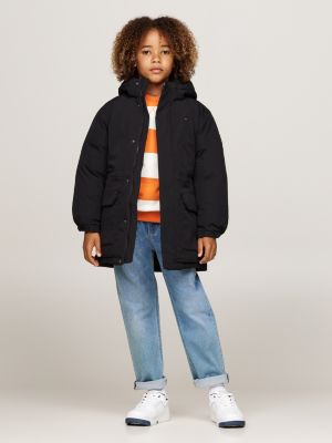 black down-filled relaxed puffer jacket for kids gender inclusive tommy hilfiger