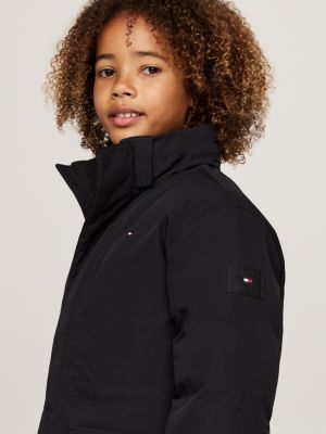 black down-filled relaxed puffer jacket for kids gender inclusive tommy hilfiger