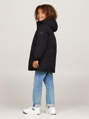 black down-filled relaxed puffer jacket for kids gender inclusive tommy hilfiger