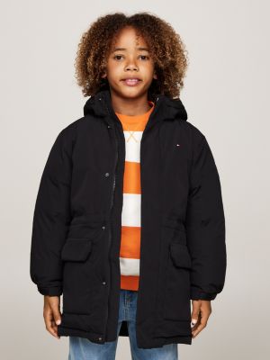 schwarz daunengefüllte relaxed fit pufferjacke für gender-inclusive kinder - tommy hilfiger