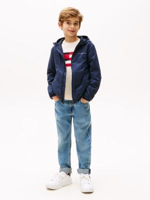 blau leichtgewichtige wattierte jacke zum verstauen für gender-inclusive kinder - tommy hilfiger