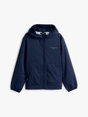 blau leichtgewichtige wattierte jacke zum verstauen für gender-inclusive kinder - tommy hilfiger