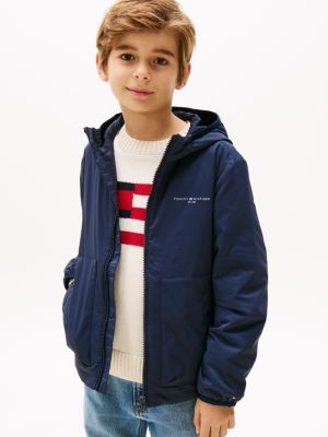 blue leichtgewichtige wattierte jacke zum verstauen für gender-inclusive kinder - tommy hilfiger