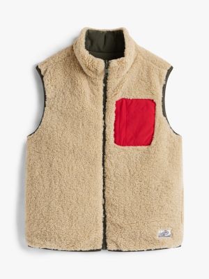 beige wende-weste mit teddy-struktur für gender-inclusive kinder - tommy hilfiger