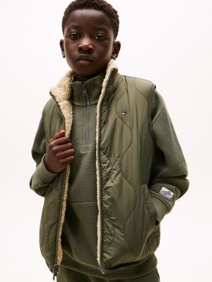 beige wende-weste mit teddy-struktur für gender-inclusive kinder - tommy hilfiger