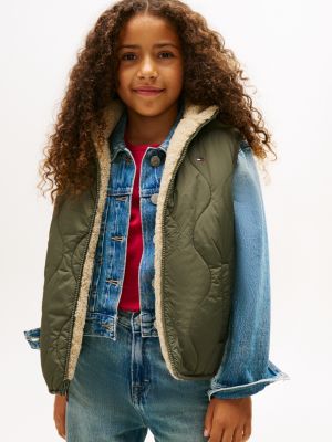 beige wende-weste mit teddy-struktur für gender-inclusive kinder - tommy hilfiger