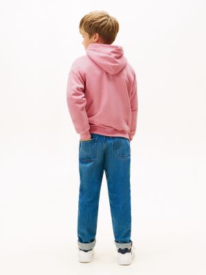 sweat à capuche en molleton à logo rose pour enfants genre inclusif tommy hilfiger