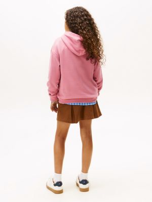 sweat à capuche en molleton à logo rose pour enfants genre inclusif tommy hilfiger
