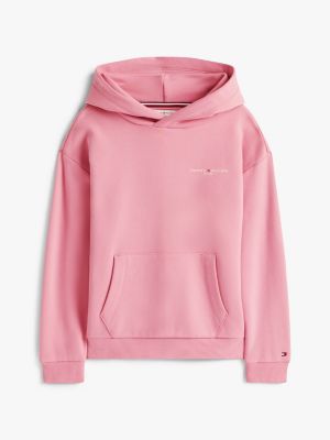 sweat à capuche en molleton à logo rose pour enfants genre inclusif tommy hilfiger