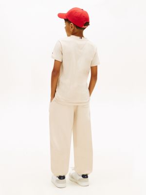 beige logo jersey crew neck t-shirt for kids gender inclusive tommy hilfiger