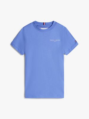 t-shirt à col ras-du-cou et logo bleu pour enfants genre inclusif tommy hilfiger