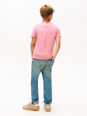 t-shirt à col ras-du-cou et logo rose pour enfants genre inclusif tommy hilfiger