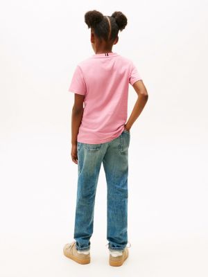 t-shirt à col ras-du-cou et logo rose pour enfants genre inclusif tommy hilfiger