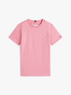 t-shirt à col ras-du-cou et logo rose pour enfants genre inclusif tommy hilfiger