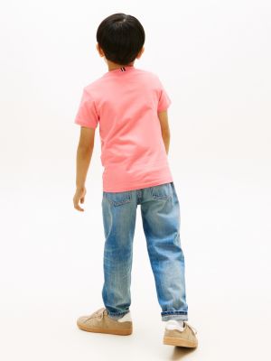 t-shirt in jersey con logo rosa da gender-inclusive bambini tommy hilfiger