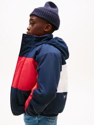 blau heritage relaxed fit jacke mit color block für gender-inclusive kinder - tommy hilfiger