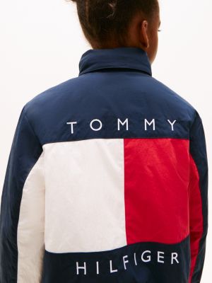 blau heritage relaxed fit jacke mit color block für gender-inclusive kinder - tommy hilfiger