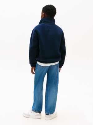 blau heritage sweatshirt aus teddy-fleece mit flag für gender-inclusive kinder - tommy hilfiger