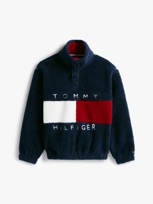 blau heritage sweatshirt aus teddy-fleece mit flag für gender-inclusive kinder - tommy hilfiger