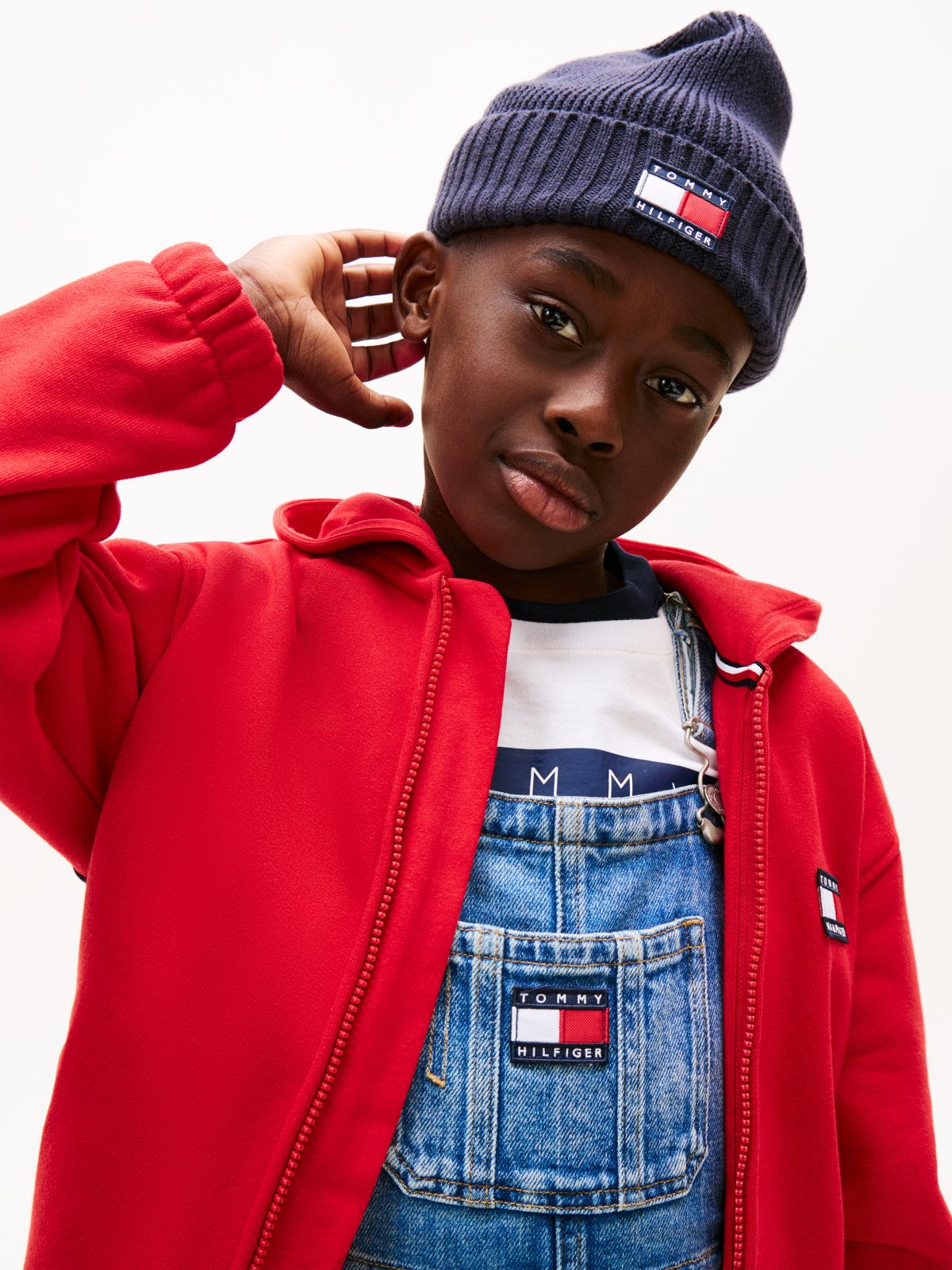 Colour-Blocked Back Logo Zip-Thru Hoody — Red