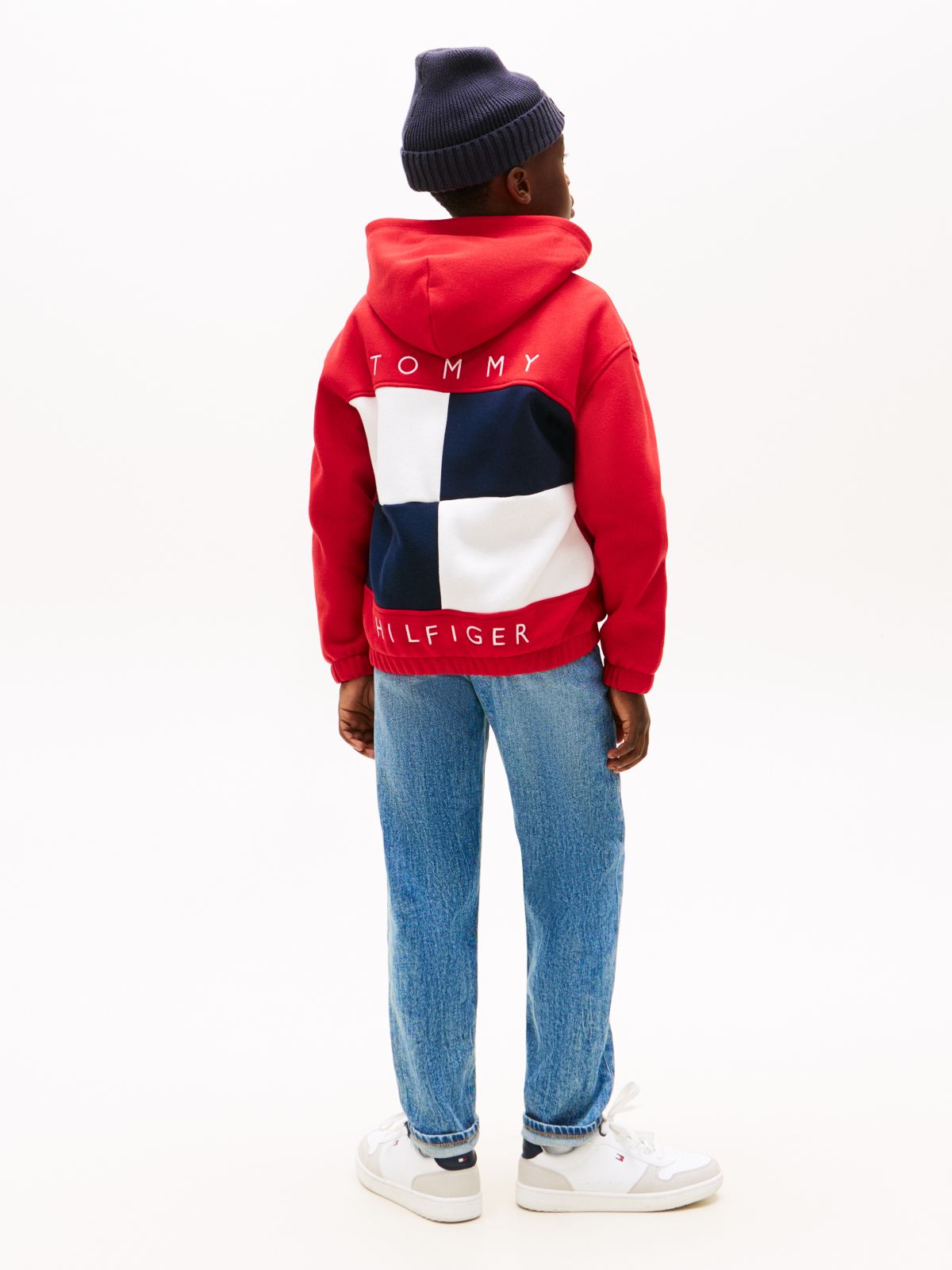 Colour-Blocked Back Logo Zip-Thru Hoody — Red
