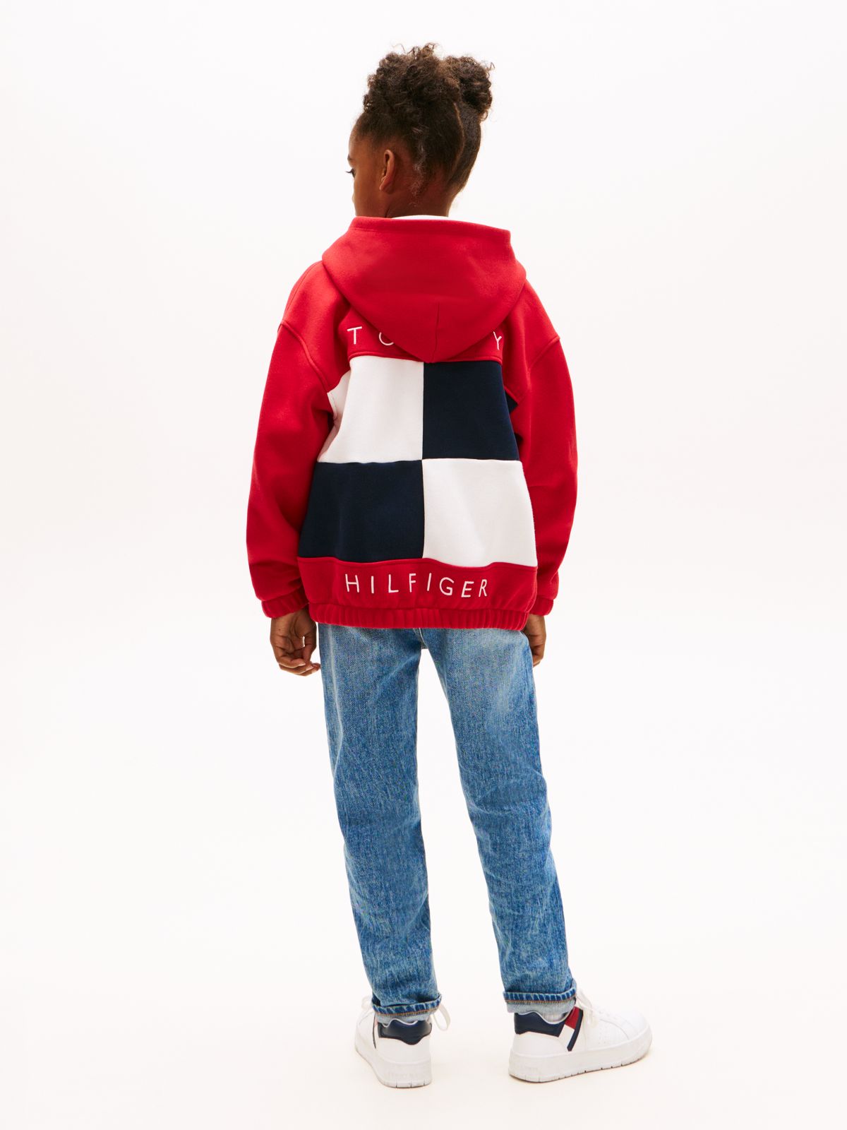 Colour-Blocked Back Logo Zip-Thru Hoody — Red