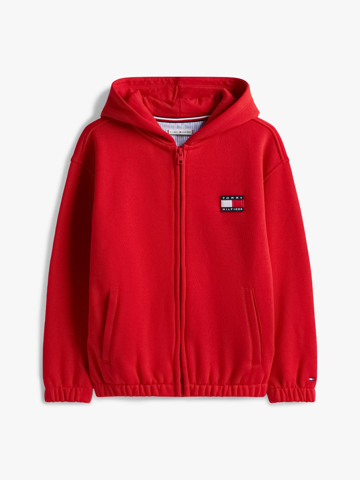 Colour-Blocked Back Logo Zip-Thru Hoody — Red