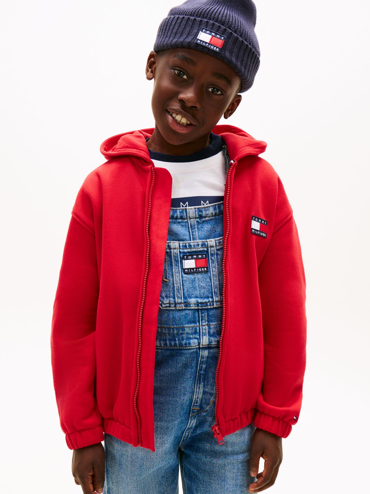 Colour-Blocked Back Logo Zip-Thru Hoody — Red