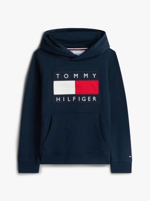 blau heritage hoodie aus terry mit flag-badge für gender-inclusive kinder - tommy hilfiger