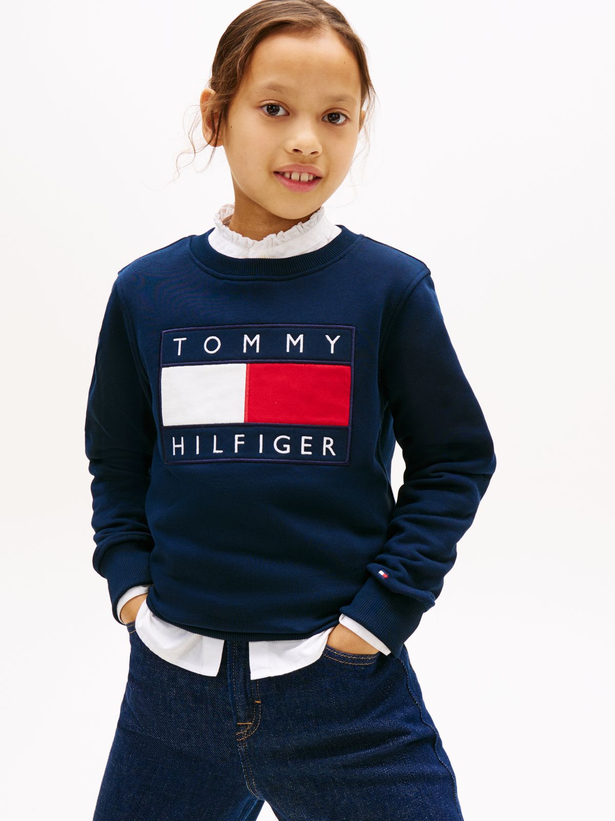 Heritage Flag Appliqué Crew Neck Sweatshirt — Blue
