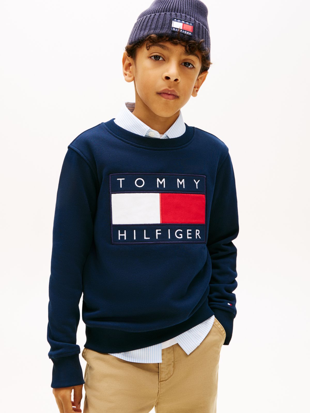 Heritage Flag Appliqué Crew Neck Sweatshirt — Blue