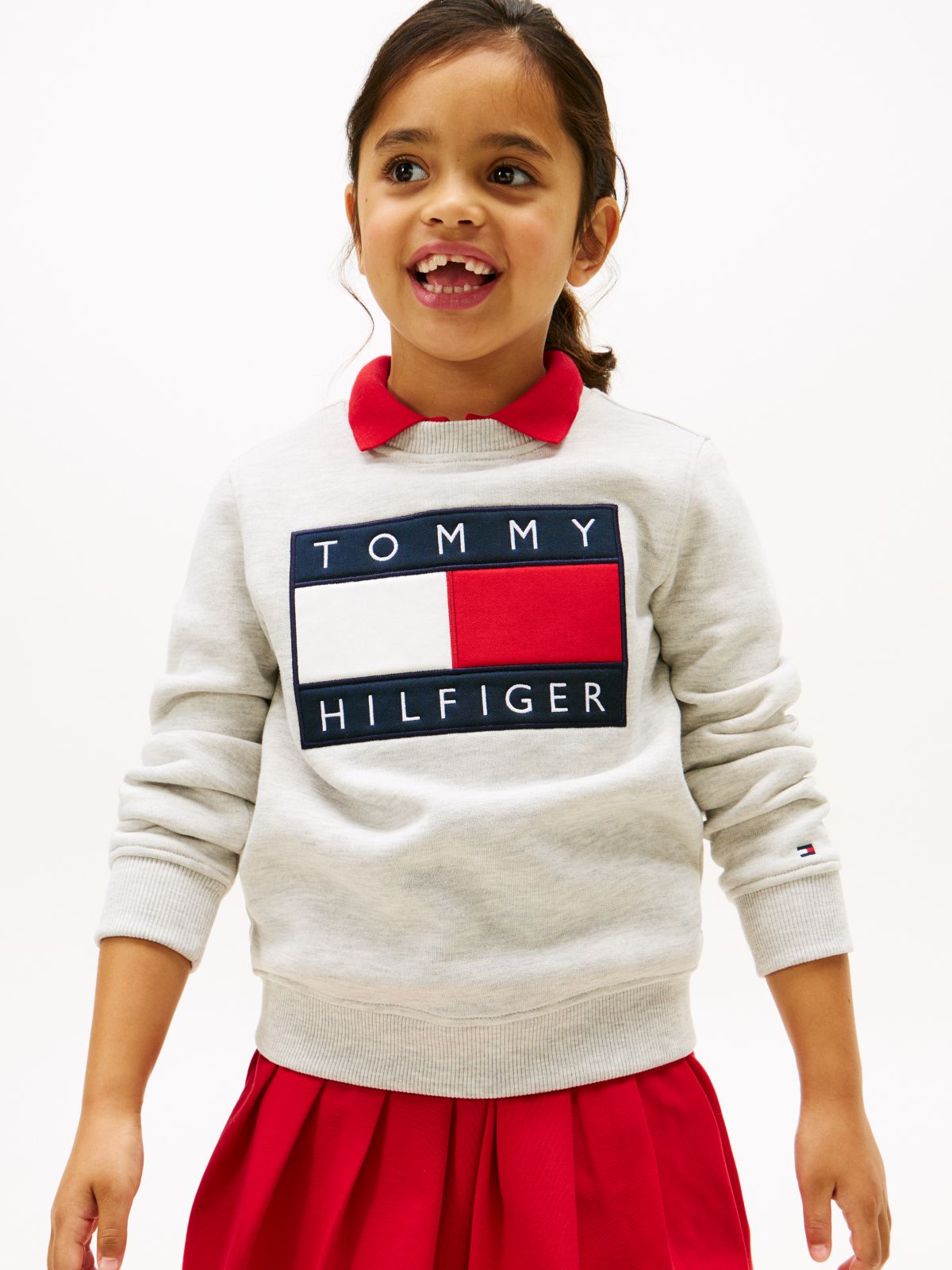 Heritage Flag Appliqué Crew Neck Sweatshirt — Grey