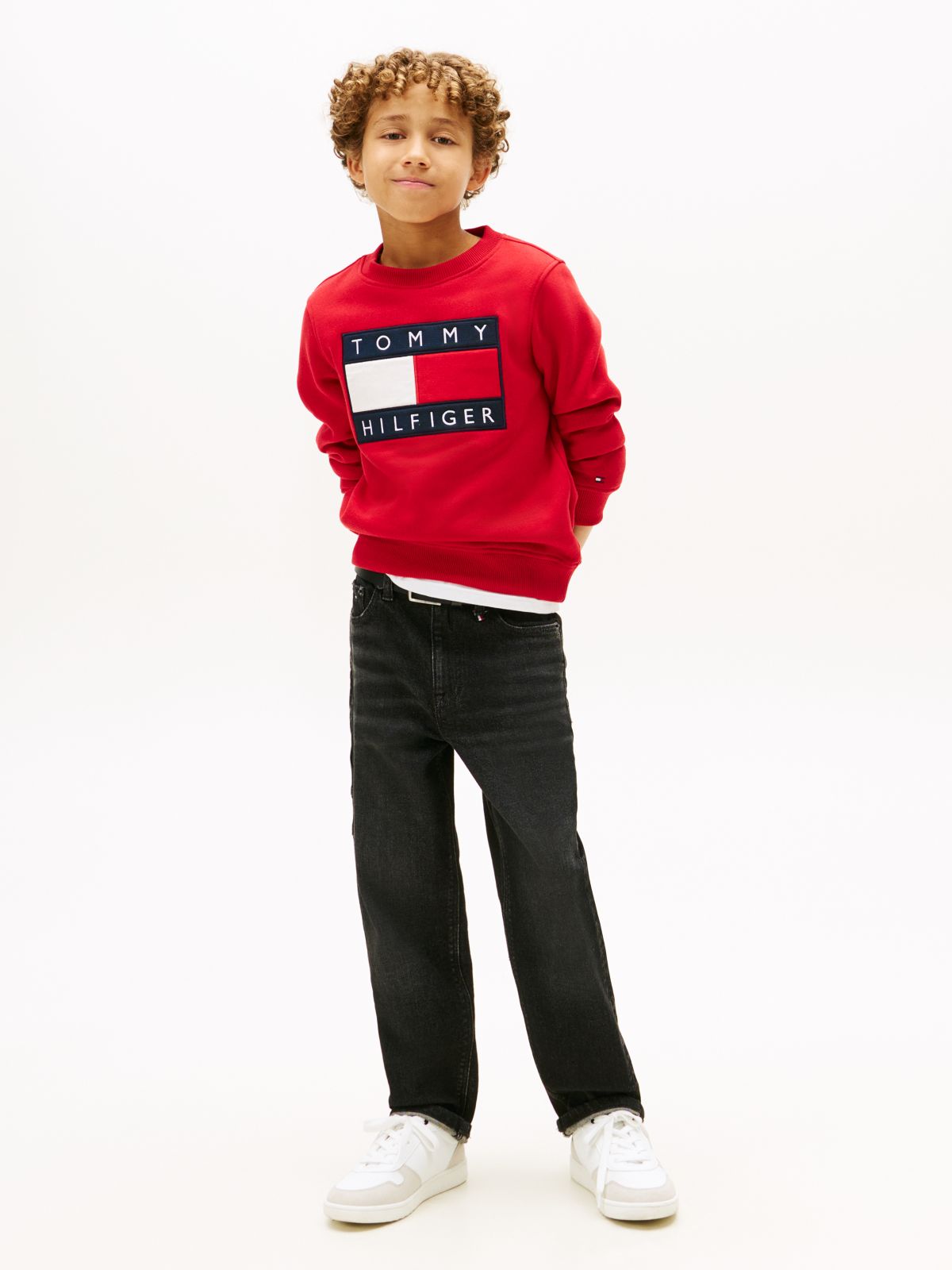Heritage Flag Appliqué Crew Neck Sweatshirt — Red