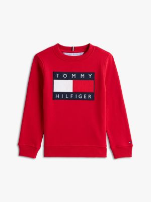 felpa heritage con applique del logo rosso da gender-inclusive bambini tommy hilfiger